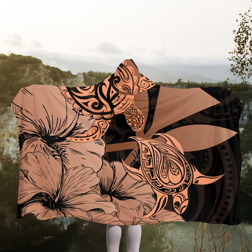Hawaii Turtle Hooded Blanket Polynesian Hibiscus Art Ver 2.0 Orange - AH - Polynesian Pride