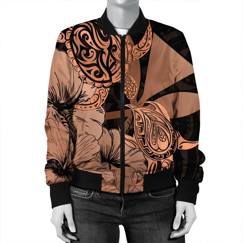 Hawaii Turtle Bomber Jacket Polynesian Hibiscus Art Ver 2.0 Orange - AH - Polynesian Pride
