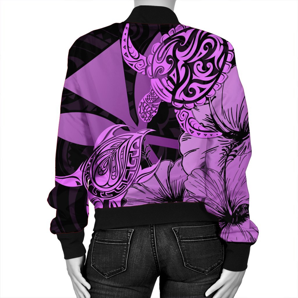Hawaii Turtle Bomber Jacket Polynesian Hibiscus Art Ver 2.0 Pink - AH - Polynesian Pride