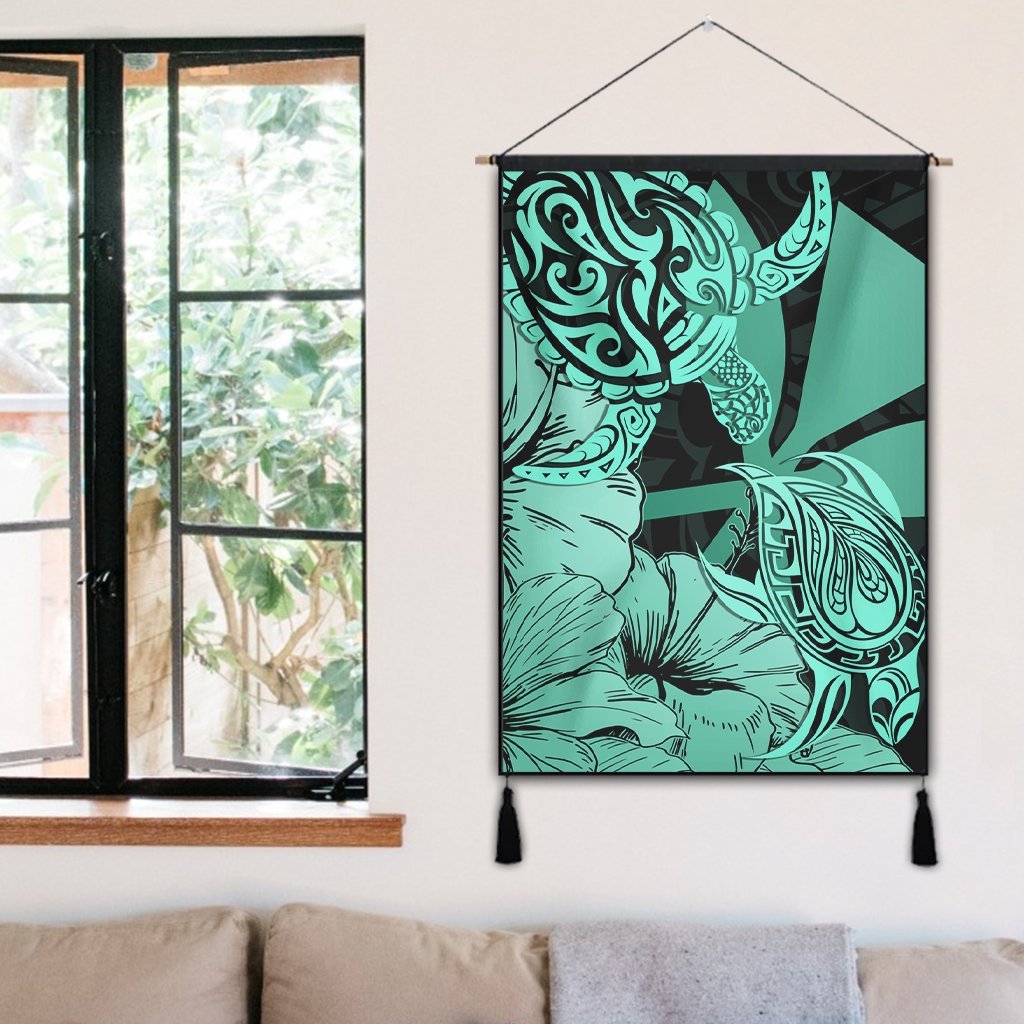 Hawaii Turtle Hanging Poster Polynesian Hibiscus Art Ver 2.0 Turquoise - AH - Polynesian Pride