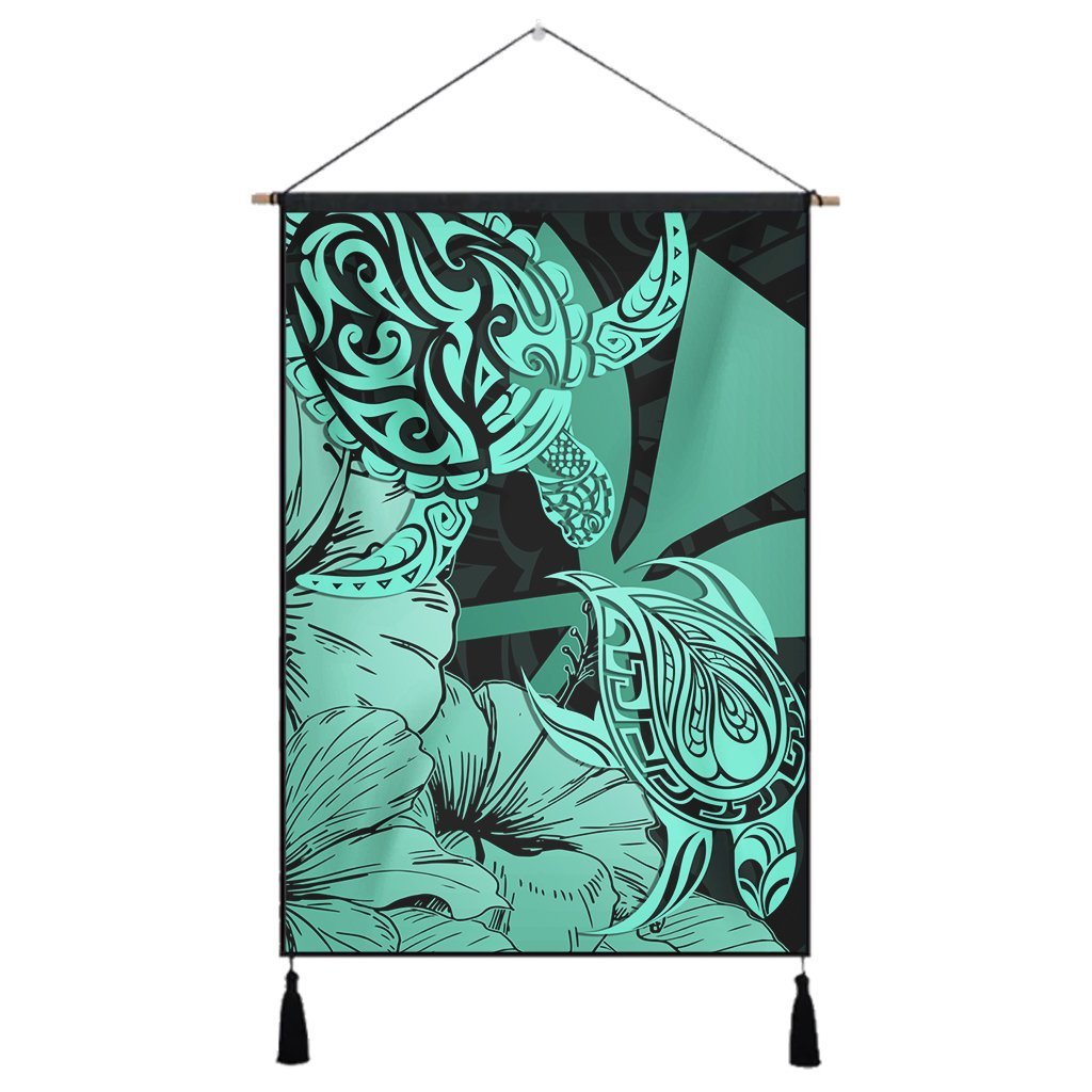 Hawaii Turtle Hanging Poster Polynesian Hibiscus Art Ver 2.0 Turquoise - AH Hanging Poster Cotton And Linen - Polynesian Pride