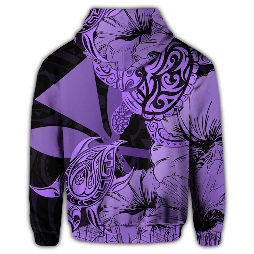Hawaii Turtle Zip Hoodie Polynesian Hibiscus Art Ver 2.0 Violet - Polynesian Pride