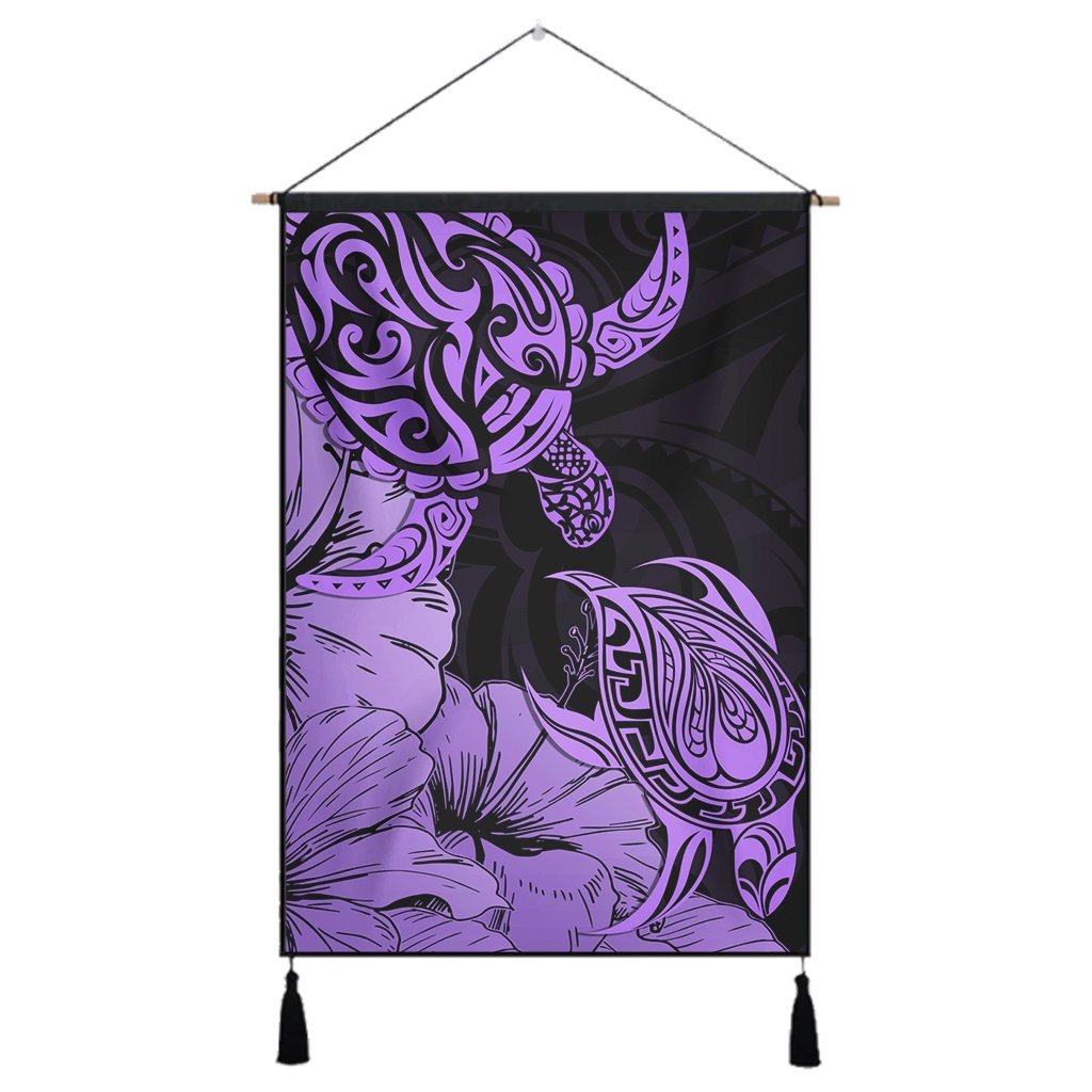 Hawaii Turtle Hanging Poster Polynesian Hibiscus Art Violet - AH Hanging Poster Cotton And Linen - Polynesian Pride