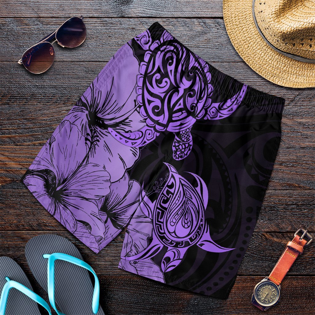 Hawaii Turtle Men's Shorts Polynesian Hibiscus Art Violet - AH Art - Polynesian Pride