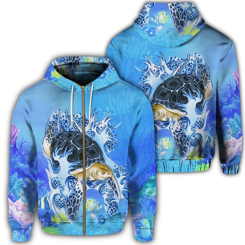 Hawaii Turtle Cool Zip Hoodie Unisex Art - Polynesian Pride