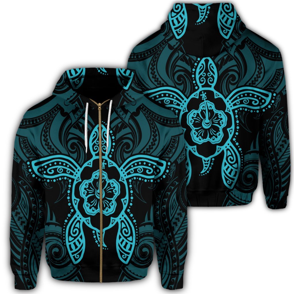 Hawaii Turtle Fixed Blue Zip Hoodie Unisex Art - Polynesian Pride