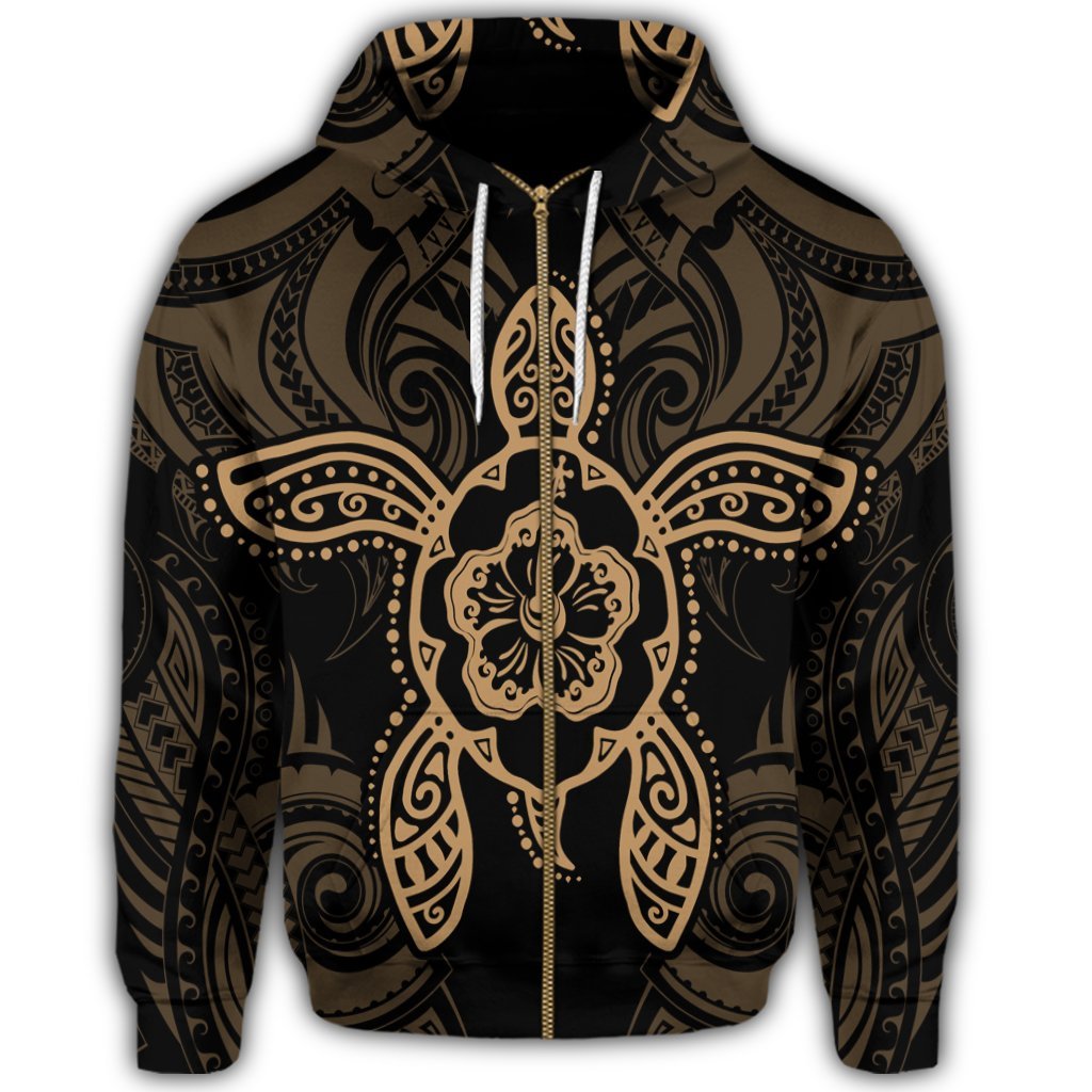 Hawaii Turtle Fixed Gold Zip Hoodie - Polynesian Pride