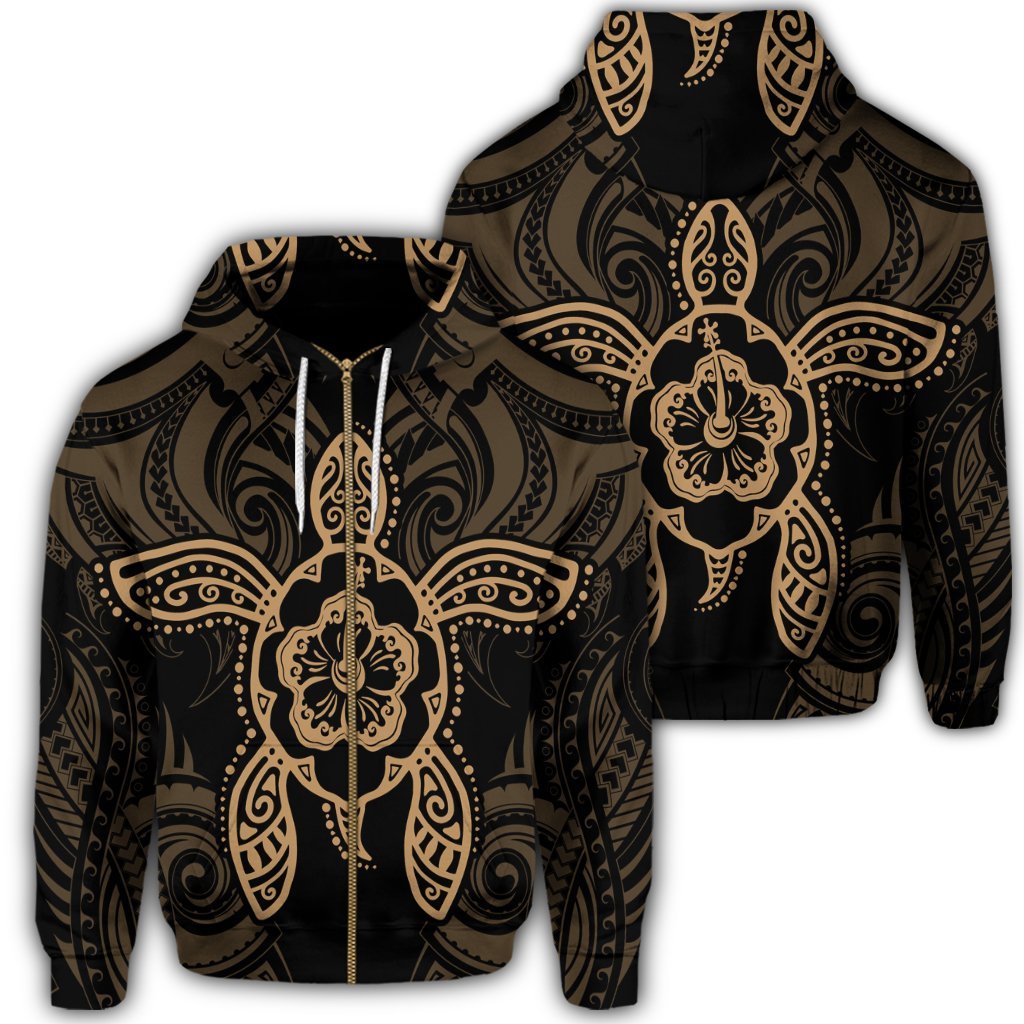 Hawaii Turtle Fixed Gold Zip Hoodie Unisex Art - Polynesian Pride