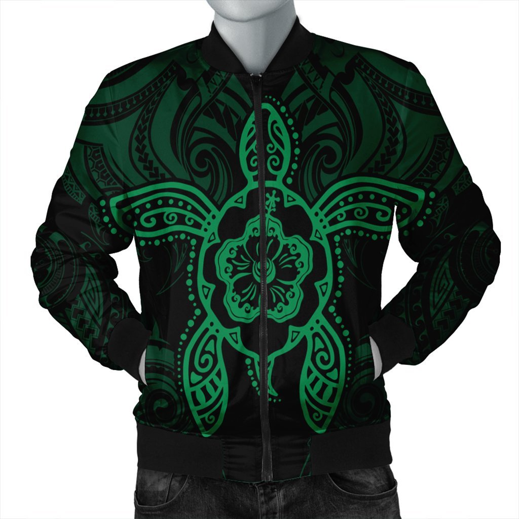 Hawaii Turtle Fixed Green Bomber Jacket AH Black Unisex - Polynesian Pride