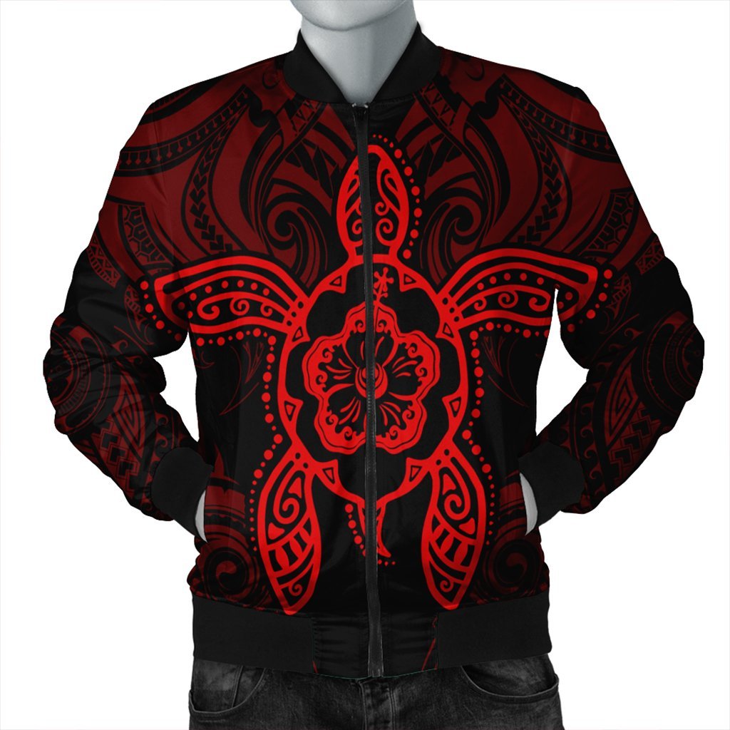 Hawaii Turtle Fixed Red Bomber Jacket AH Black Unisex - Polynesian Pride