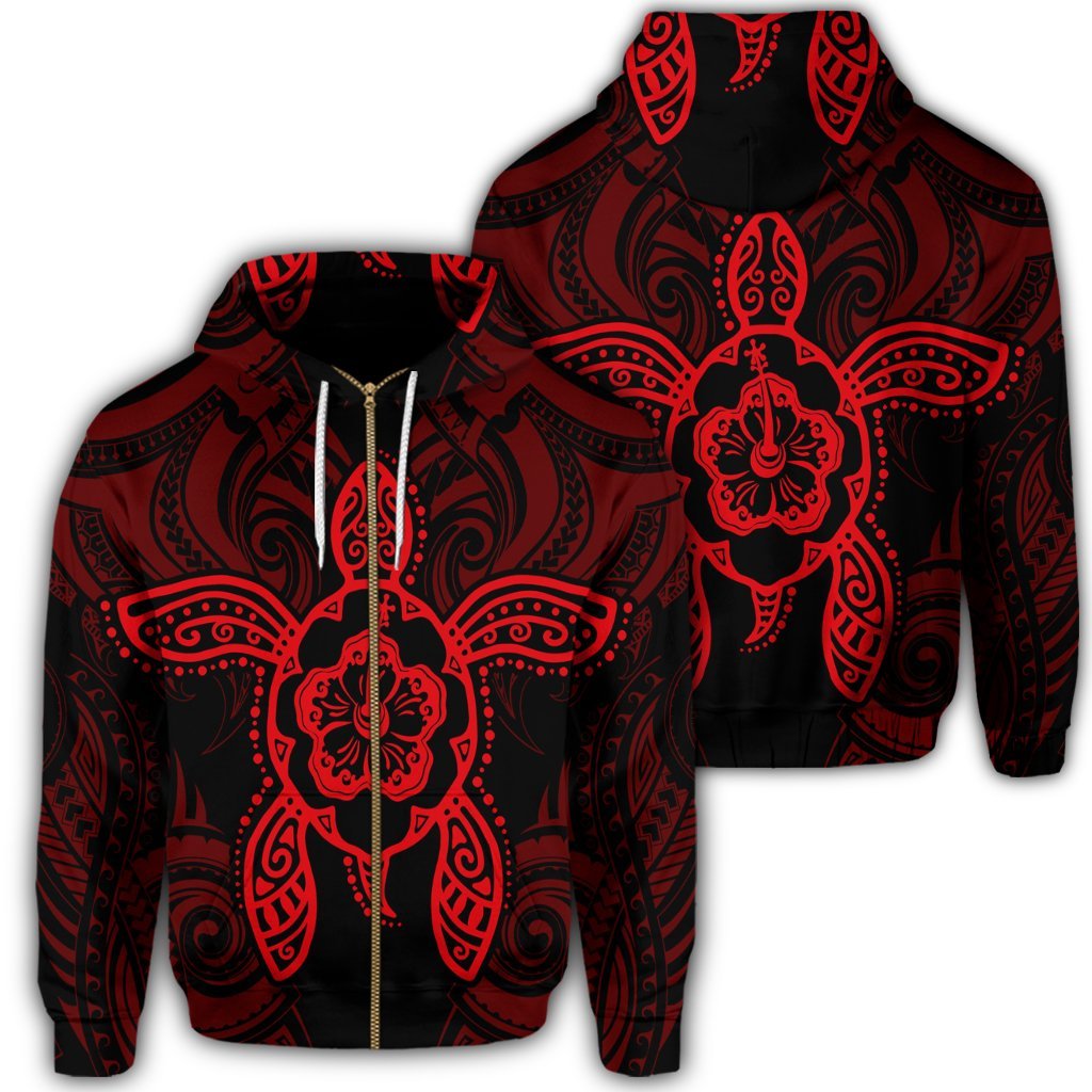 Hawaii Turtle Fixed Red Zip Hoodie Unisex Art - Polynesian Pride