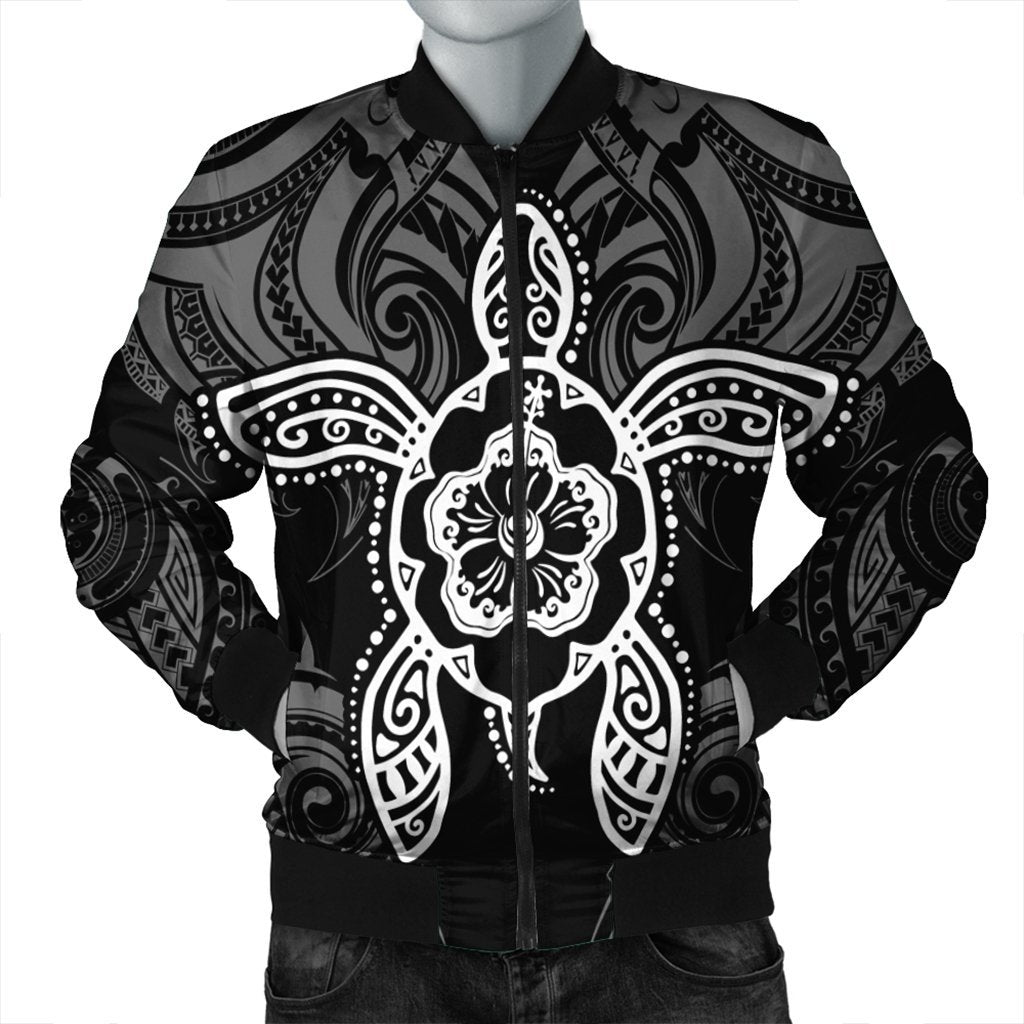 Hawaii Turtle Fixed White Bomber Jacket AH Black Unisex - Polynesian Pride