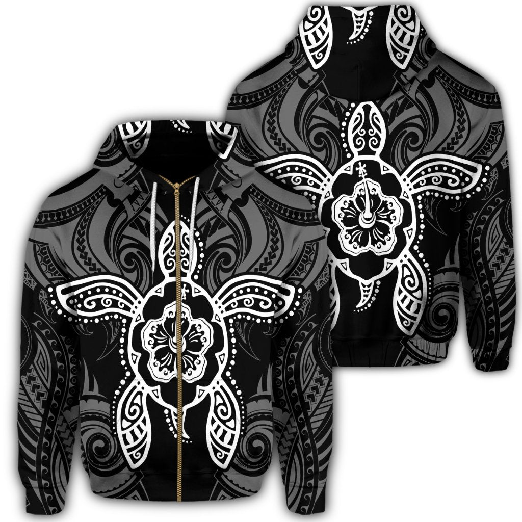 Hawaii Turtle Fixed White Zip Hoodie Unisex Art - Polynesian Pride