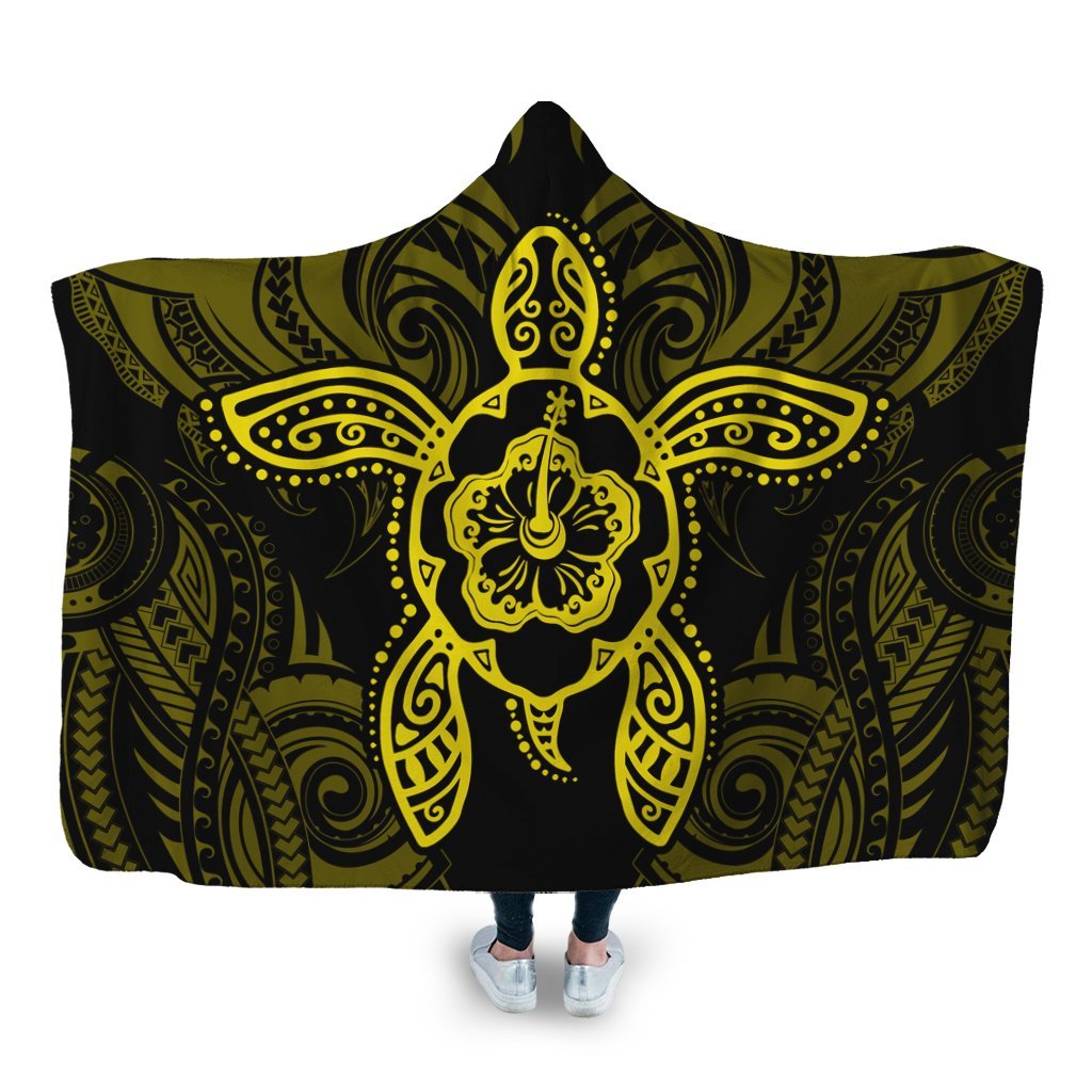 Hawaii Turtle Fixed Yellow Hooded Blanket AH Hooded Blanket White - Polynesian Pride
