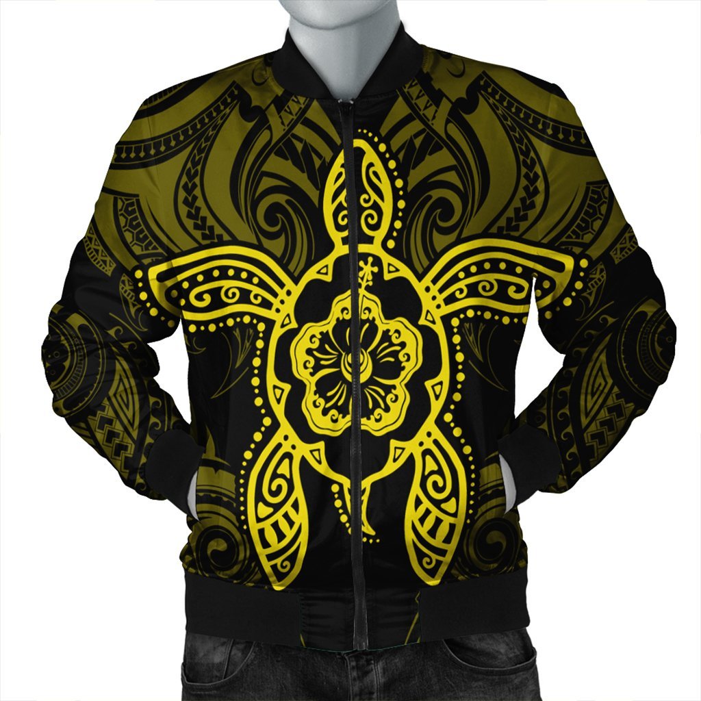 Hawaii Turtle Fixed Yellow Bomber Jacket AH Black Unisex - Polynesian Pride