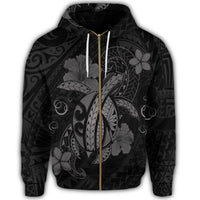 Hawaii Turtle Flower Polynesian Zip Hoodie Gray - Polynesian Pride