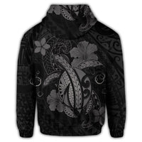 Hawaii Turtle Flower Polynesian Zip Hoodie Gray - Polynesian Pride