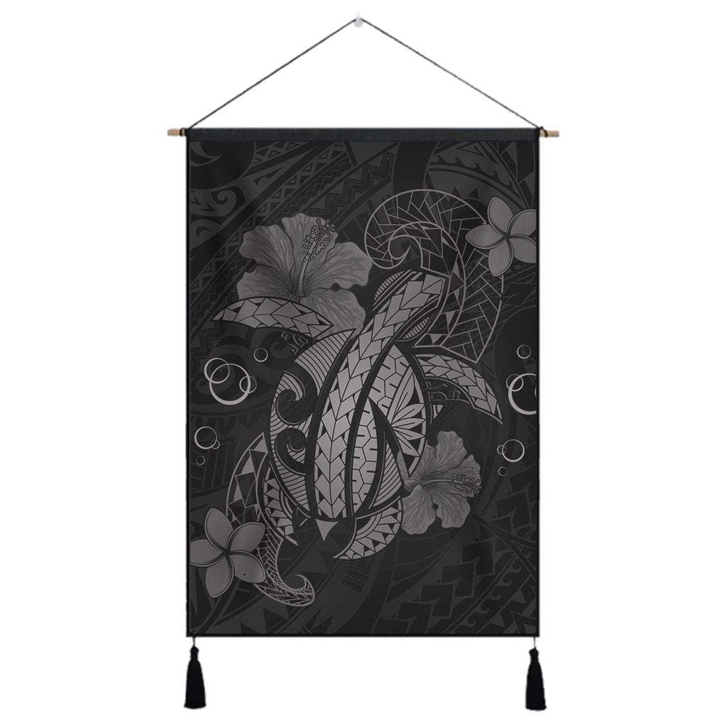 Hawaii Turtle Flower Polynesian Hanging Poster - Gray - AH Hanging Poster Cotton And Linen - Polynesian Pride