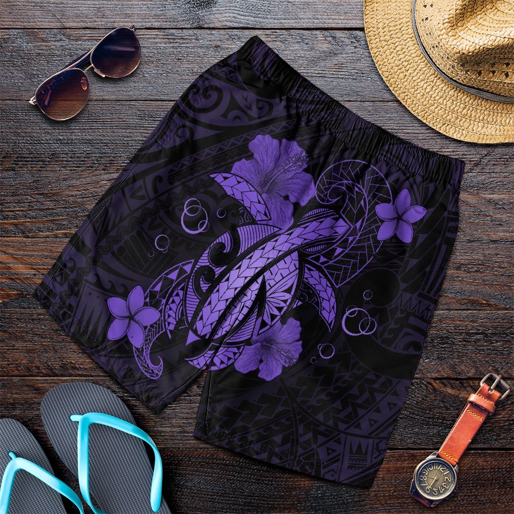 Hawaii Turtle Flower Polynesian Men's Shorts - Purple - AH Art - Polynesian Pride