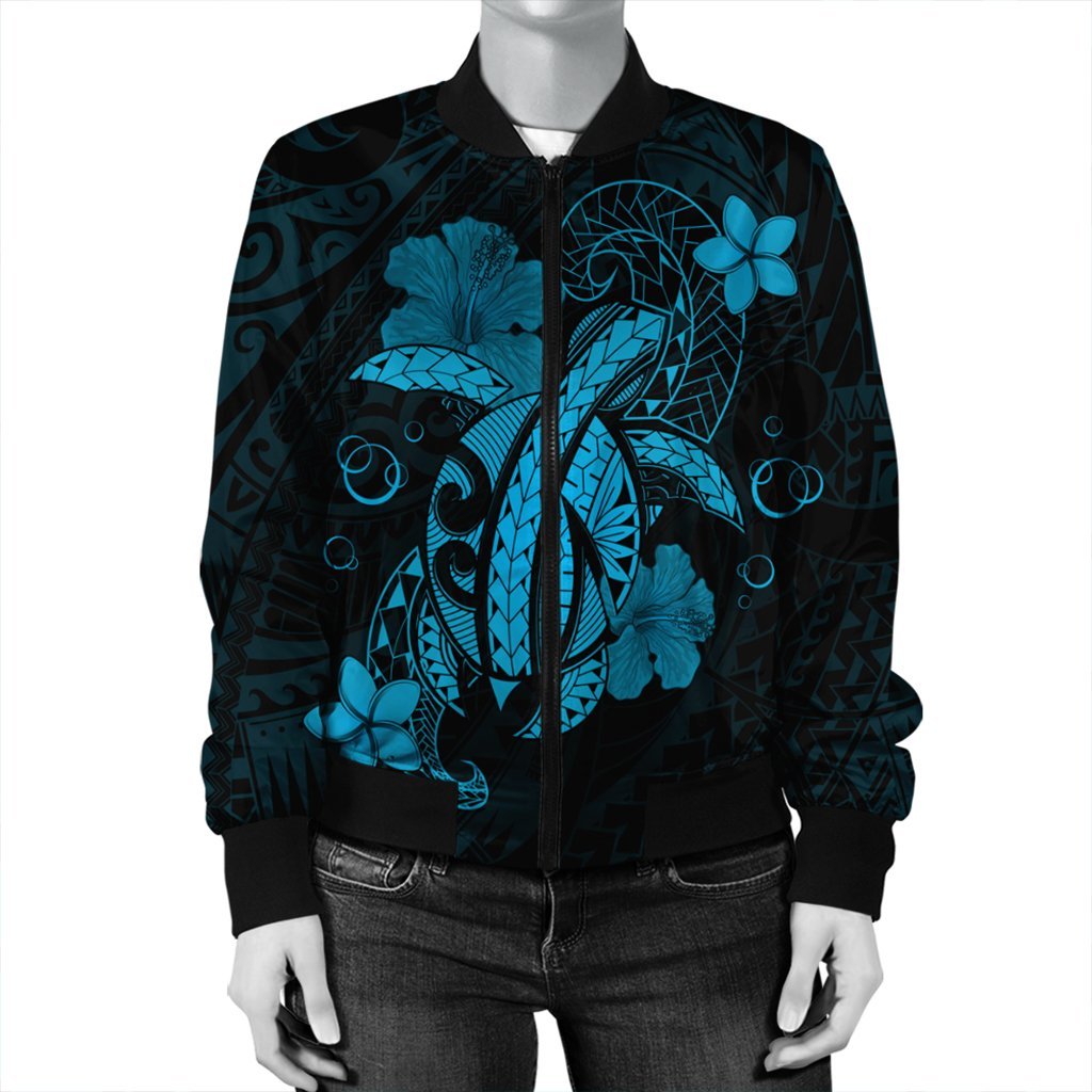 Hawaii Turtle Flower Polynesian Bomber Jacket - Turquoise - AH - Polynesian Pride