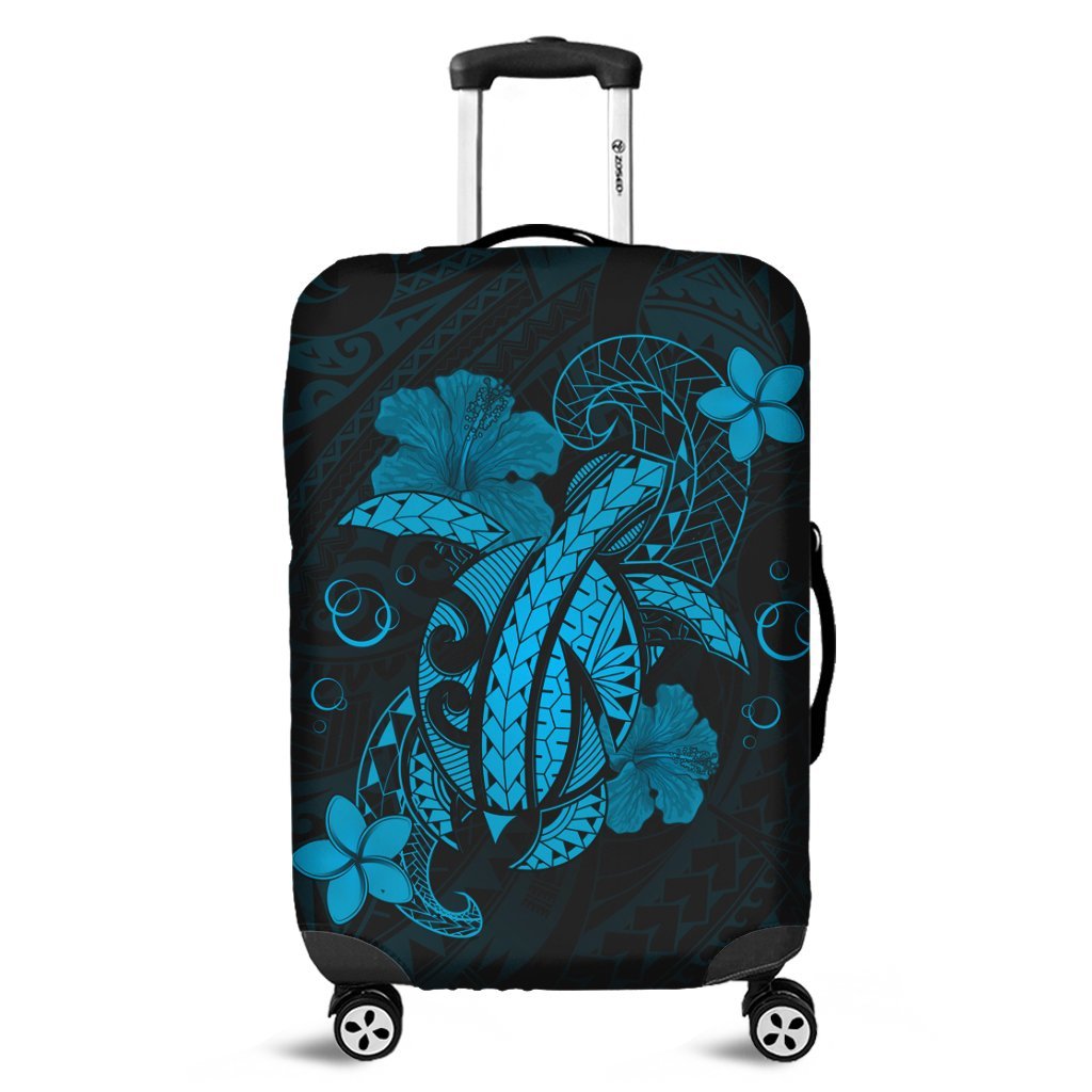 Hawaii Turtle Flower Polynesian Luggage Covers - Turquoise - AH Black - Polynesian Pride