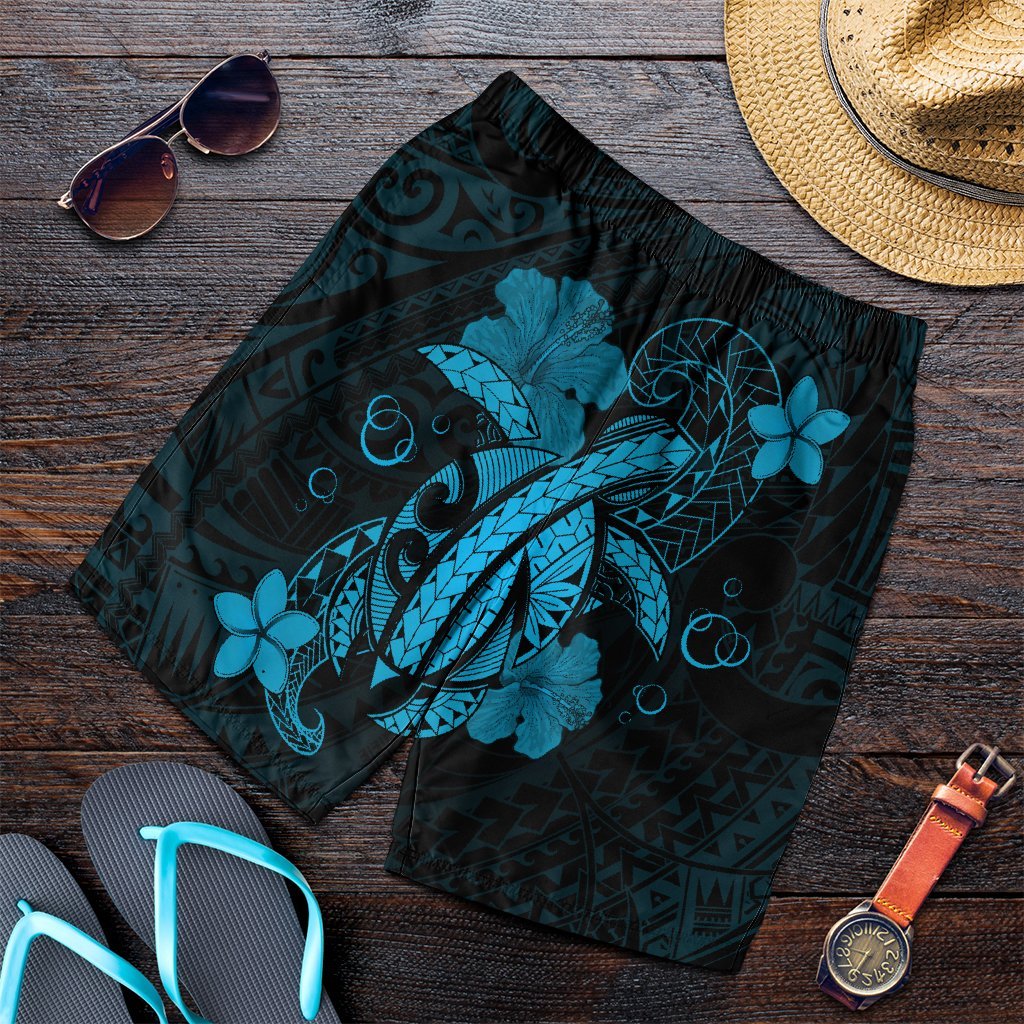 Hawaii Turtle Flower Polynesian Men's Shorts - Turquoise - AH Art - Polynesian Pride