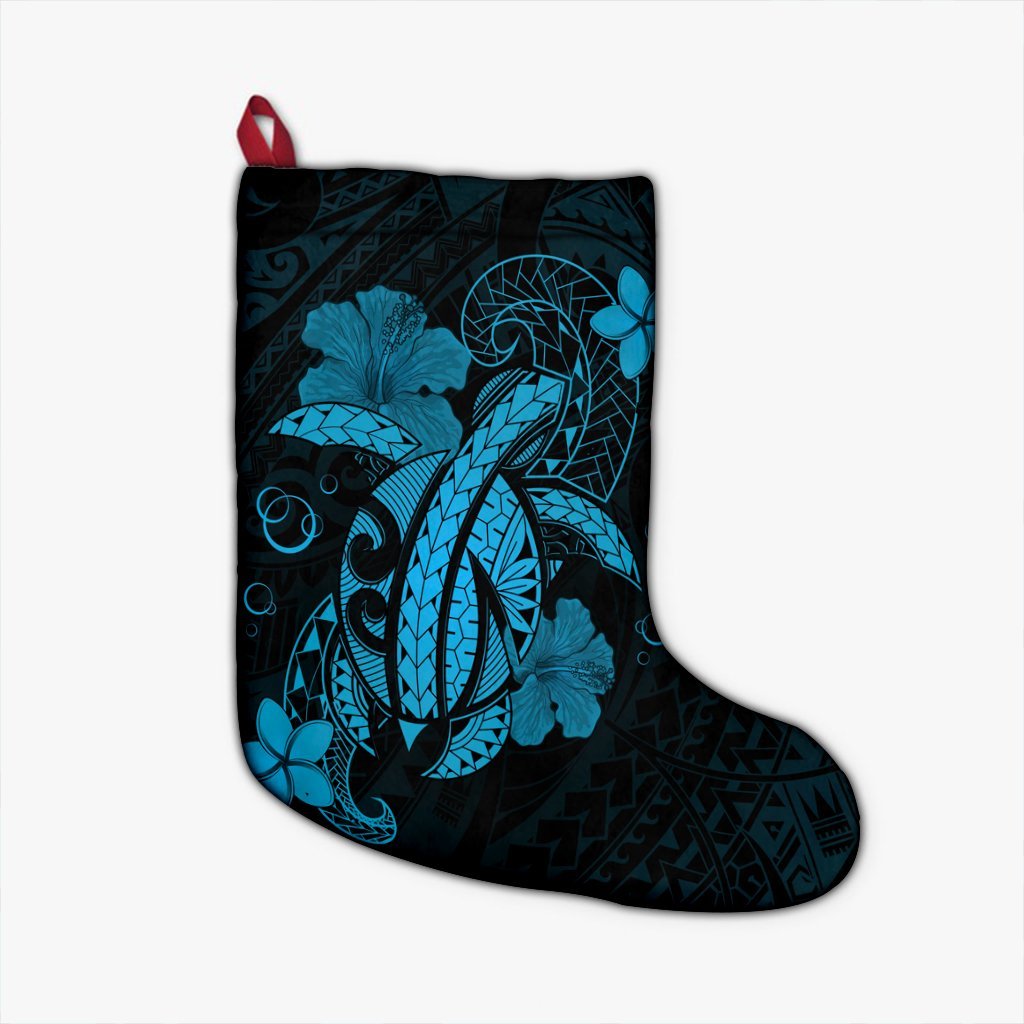 Hawaii Turtle Flower Polynesian Christmas Stocking - Turquoise - AH Christmas Stocking 26 X 42 cm Black - Polynesian Pride