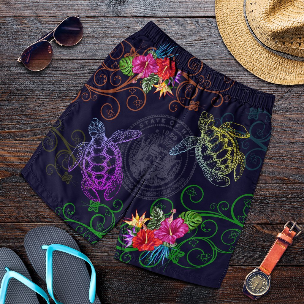 Hawaii Turtle Hibiscus Men's Shorts - Day Style - AH Art - Polynesian Pride