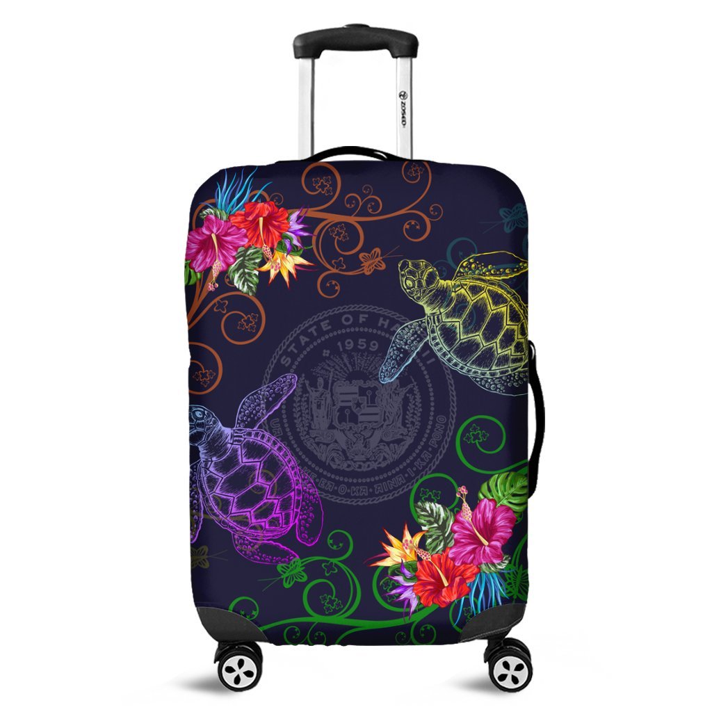 Hawaii Turtle Hibiscus Luggage Covers - Day Style - AH Black - Polynesian Pride