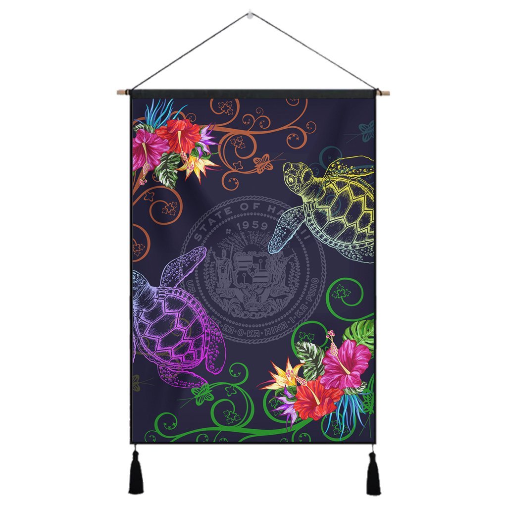 Hawaii Turtle Hibiscus Hanging Poster - Day Style - AH Hanging Poster Cotton And Linen - Polynesian Pride