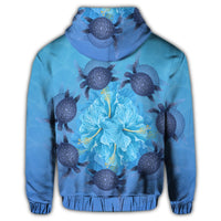 Hawaiian Turtle Hibiscus Blue Hoodie - Polynesian Pride