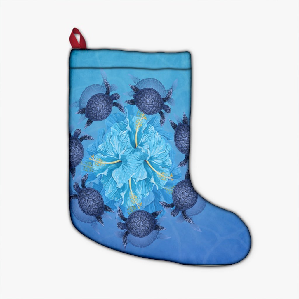 Hawaii Turtle Hibiscus Blue Christmas Stocking - AH Christmas Stocking 26 X 42 cm Black - Polynesian Pride