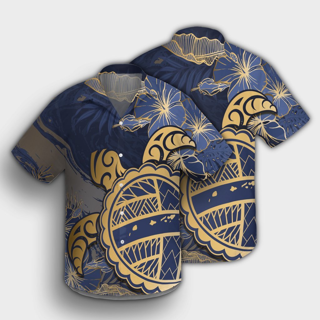Hawaii Turtle Hibiscus Gold Hawaiian Shirt - Kyn Style - AH - Polynesian Pride