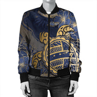 Hawaii Turtle Hibiscus Gold Bomber Jacket - Kyn Style - AH - Polynesian Pride