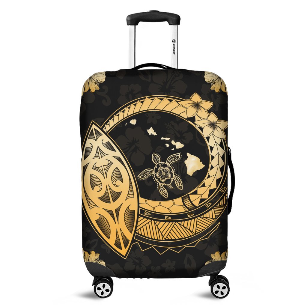 Hawaii Turtle Hibiscus Map Polynesian Luggage Covers - AH Black - Polynesian Pride