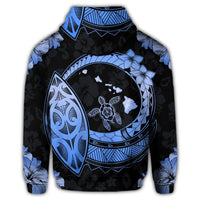 Hawaii Turtle Hibiscus Map Polynesian Zip Hoodie Blue - Polynesian Pride