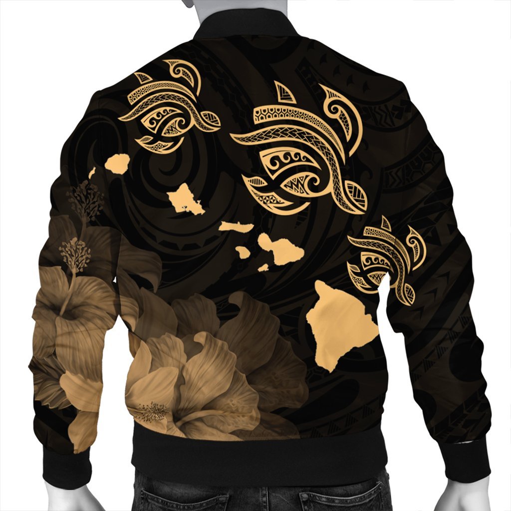 Hawaii Turtle Hibiscus Map Polynesian Bomber Jacket Gold - AH - Polynesian Pride