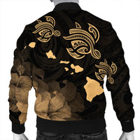 Hawaii Turtle Hibiscus Map Polynesian Bomber Jacket Gold - AH - Polynesian Pride