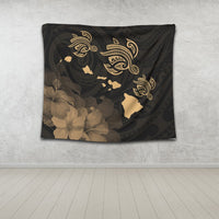 Hawaii Turtle Hibiscus Map Polynesian Tapestry Gold - AH - Polynesian Pride