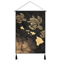 Hawaii Turtle Hibiscus Map Polynesian Hanging Poster Gold - AH Hanging Poster Cotton And Linen - Polynesian Pride