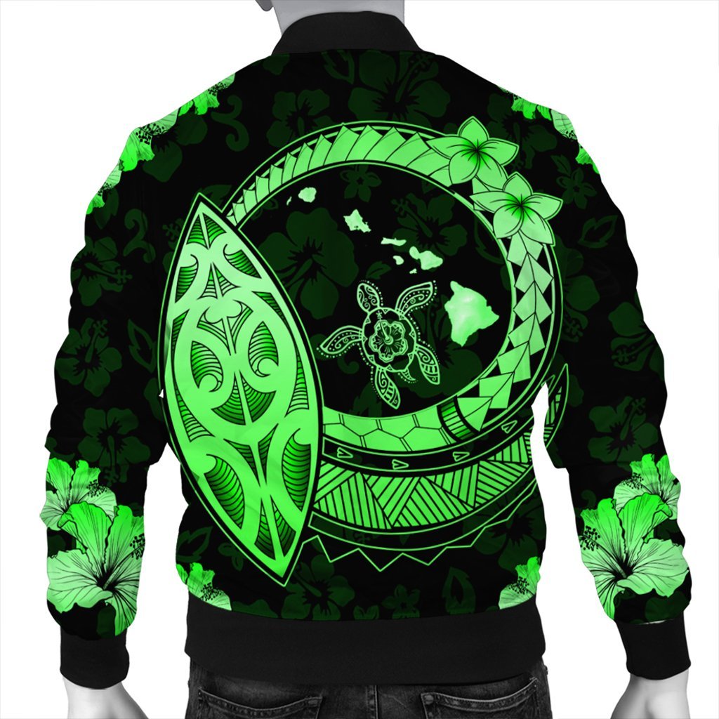 Hawaii Turtle Hibiscus Map Polynesian Bomber Jacket Green - AH - Polynesian Pride