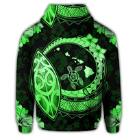 Hawaii Turtle Hibiscus Map Polynesian Zip Hoodie Green - Polynesian Pride