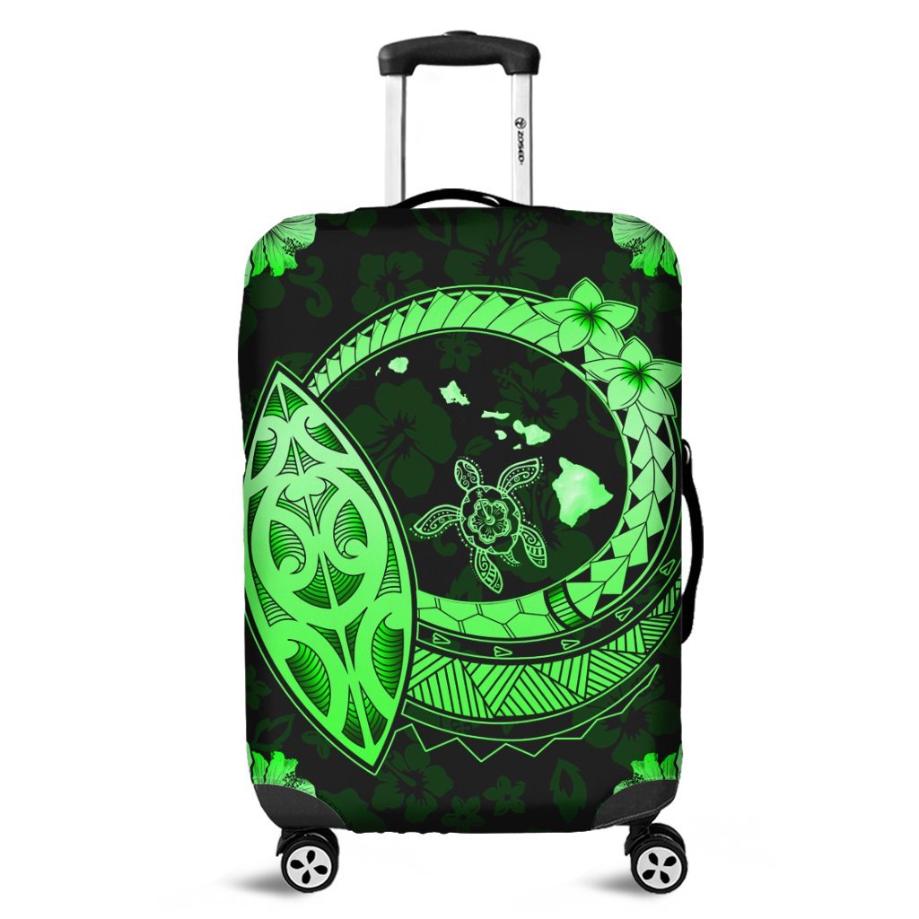 Hawaii Turtle Hibiscus Map Polynesian Luggage Covers Green - AH Black - Polynesian Pride