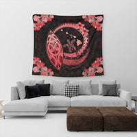 Hawaii Turtle Hibiscus Map Polynesian Tapestry Red - AH - Polynesian Pride