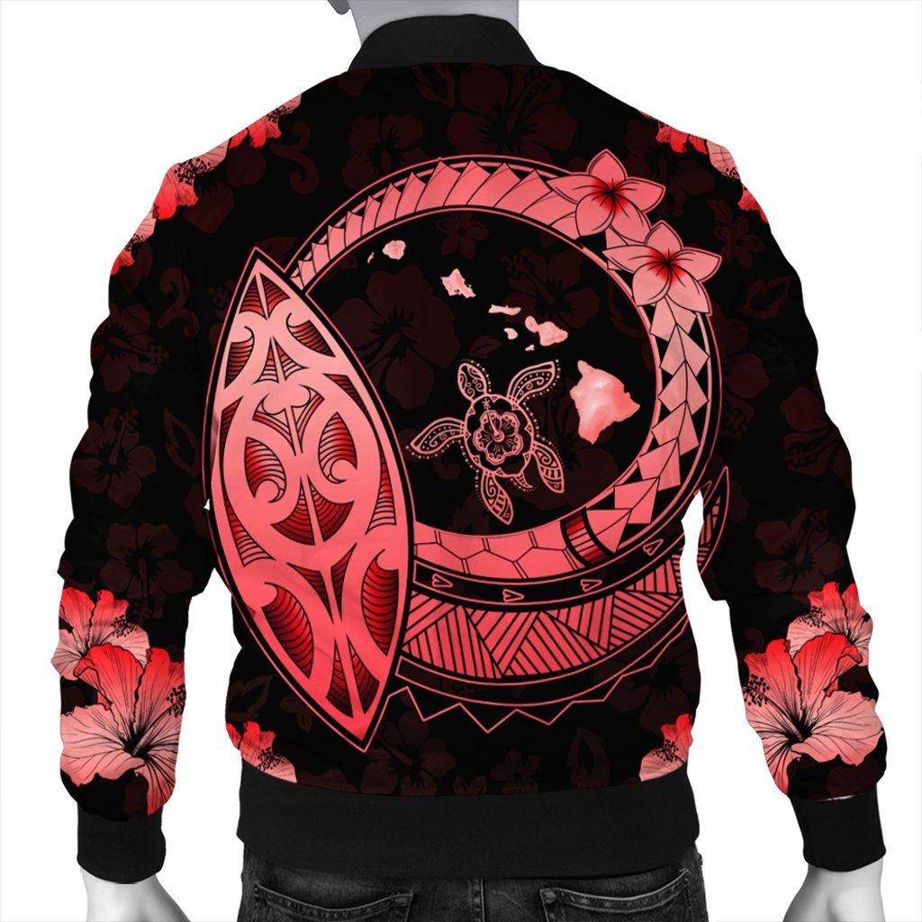 Hawaii Turtle Hibiscus Map Polynesian Bomber Jacket Red - AH - Polynesian Pride