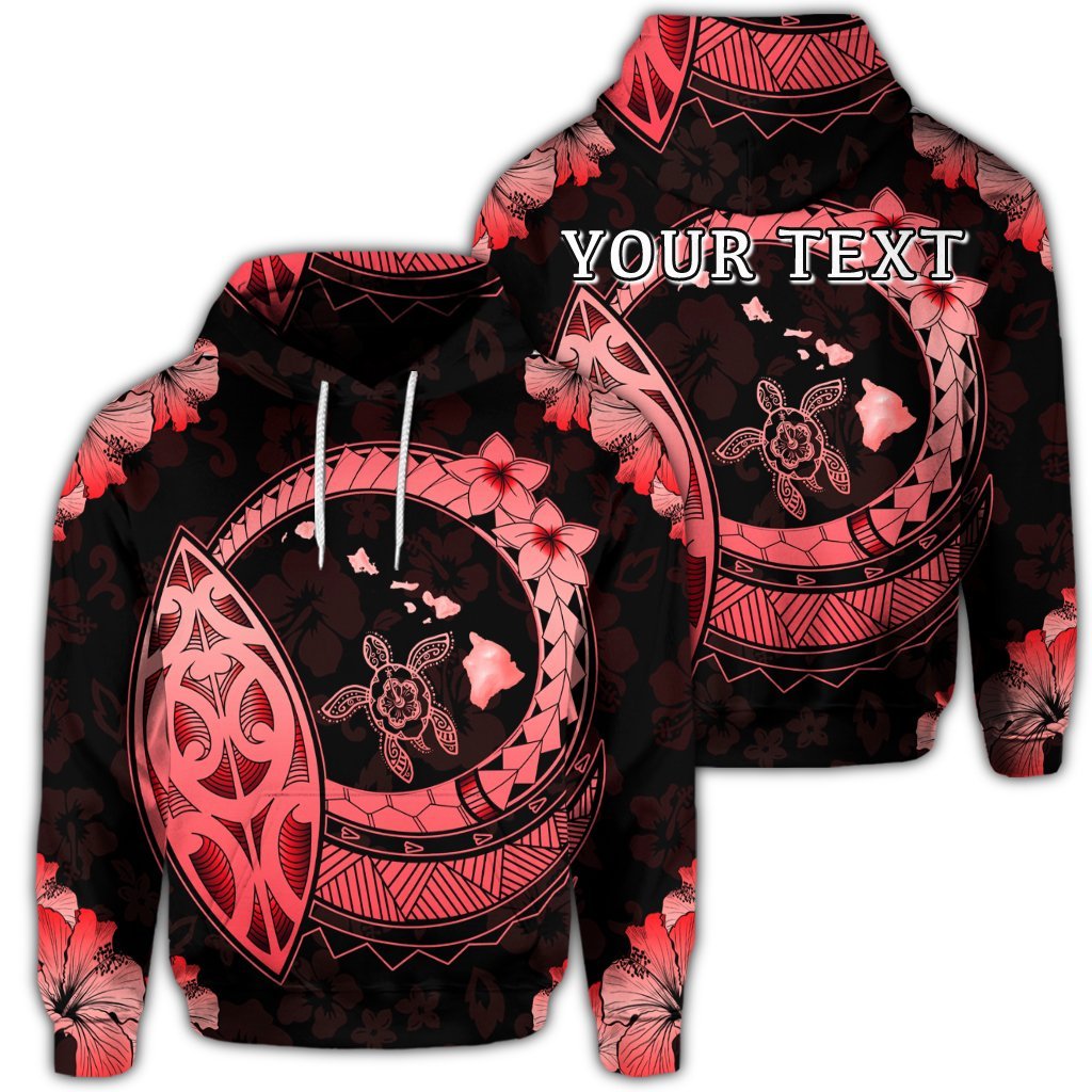 Custom Hawaii Turtle Hibiscus Map Polynesian Hoodie Red Unisex Art - Polynesian Pride