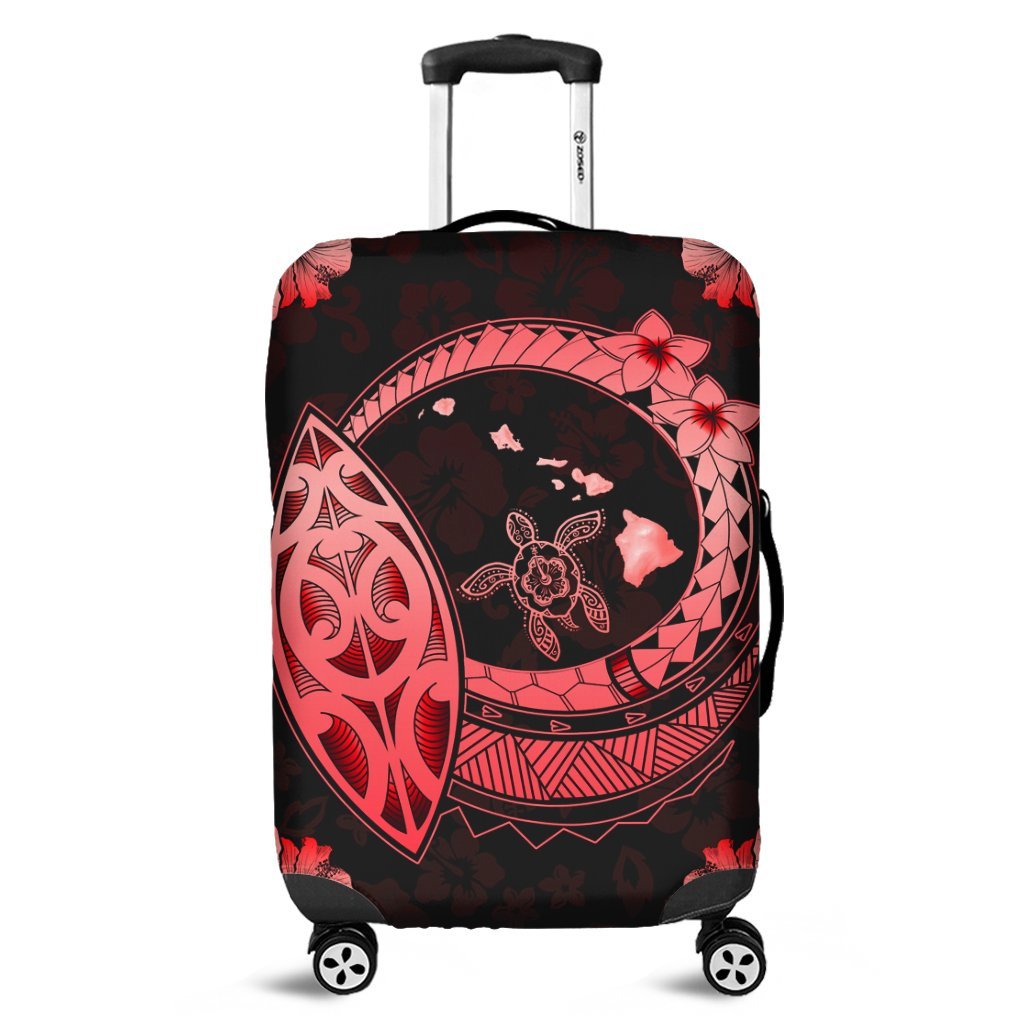 Hawaii Turtle Hibiscus Map Polynesian Luggage Covers Red - AH Black - Polynesian Pride