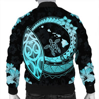 Hawaii Turtle Hibiscus Map Polynesian Bomber Jacket Turquoise - AH - Polynesian Pride