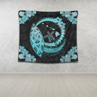 Hawaii Turtle Hibiscus Map Polynesian Tapestry Turquoise - AH - Polynesian Pride