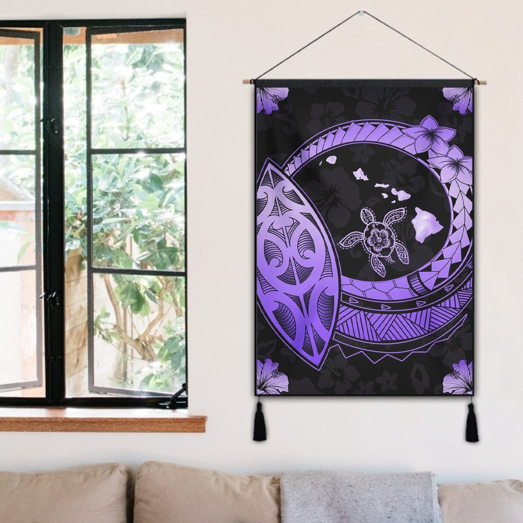 Hawaii Turtle Hibiscus Map Polynesian Hanging Poster Violet - AH - Polynesian Pride